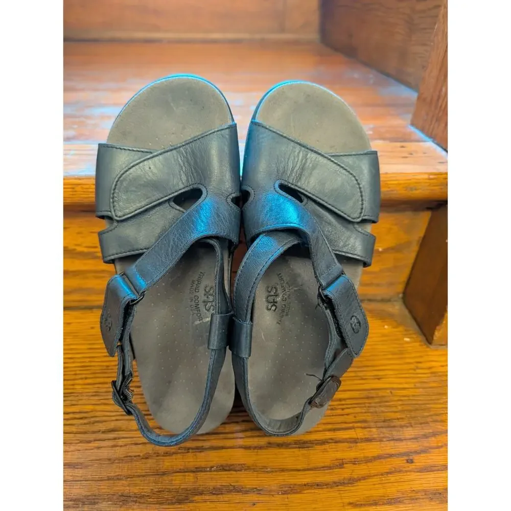 SAS Huggy Sandals Women's 9.5 Tripad Comfort Cross Ankle Strap Dark Gray